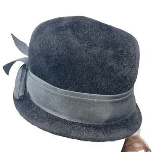 Peachbloom Velour Merrimac Body Imported Fur Hat Womens M Vtg Union Black Cloche